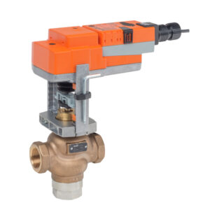 Belimo 1-1/2" Valve 3W Mixing/Diverting 28Cv NPT, 2-10VDC 4-20mA with 500 ohm Resistor NSR Proportional Actuator