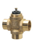 Siemens 599 Series 1/2" Zone Valve 3W 1.0Cv Diverting or Mixing (limited application), Controlled Medium is water or glycol solutions to 50%, linear characteristic, ANSI Class 125, 1/10-inch (2.5 mm) Stroke, 44 psi (