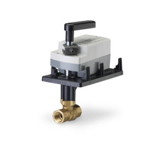 Siemens 3/4" Valve Assembly 2W 25Cv NC 24VAC/VDC Equal Percentage Flow Brass Body with Chrome Plated Brass Ball and Brass Stem Ball Valve with Spring Return Floating Actuator