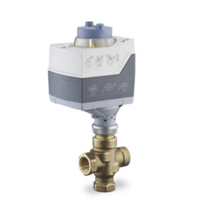 Siemens 3/4" Valve Assembly 3W Mixing NPT, 0-10Vdc, 4-20mA, 24Vac, 24Vdc, 6.3 Cv Linear Flow with NSR Modulating Actuator Forged  Brass Body & Trim