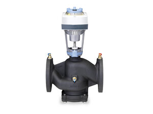 Siemens Pressure Independent Control Valve, 2-1/2 inch, ANSI 125, 132 GPM maximum flow (field adjustable), w/ 3 P/T ports, with 24 Vac Electronic SAX Non-spring Return Actuator, 0-10V or 4-20mA